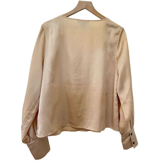 Sanctuary women’s L satin creamy golden button up deep V-neck extended cuff glam - Picture 5 of 8